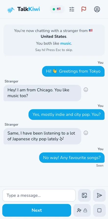 Chatten met vreemden op de telefoon: random tekstchat van TalkKiwi